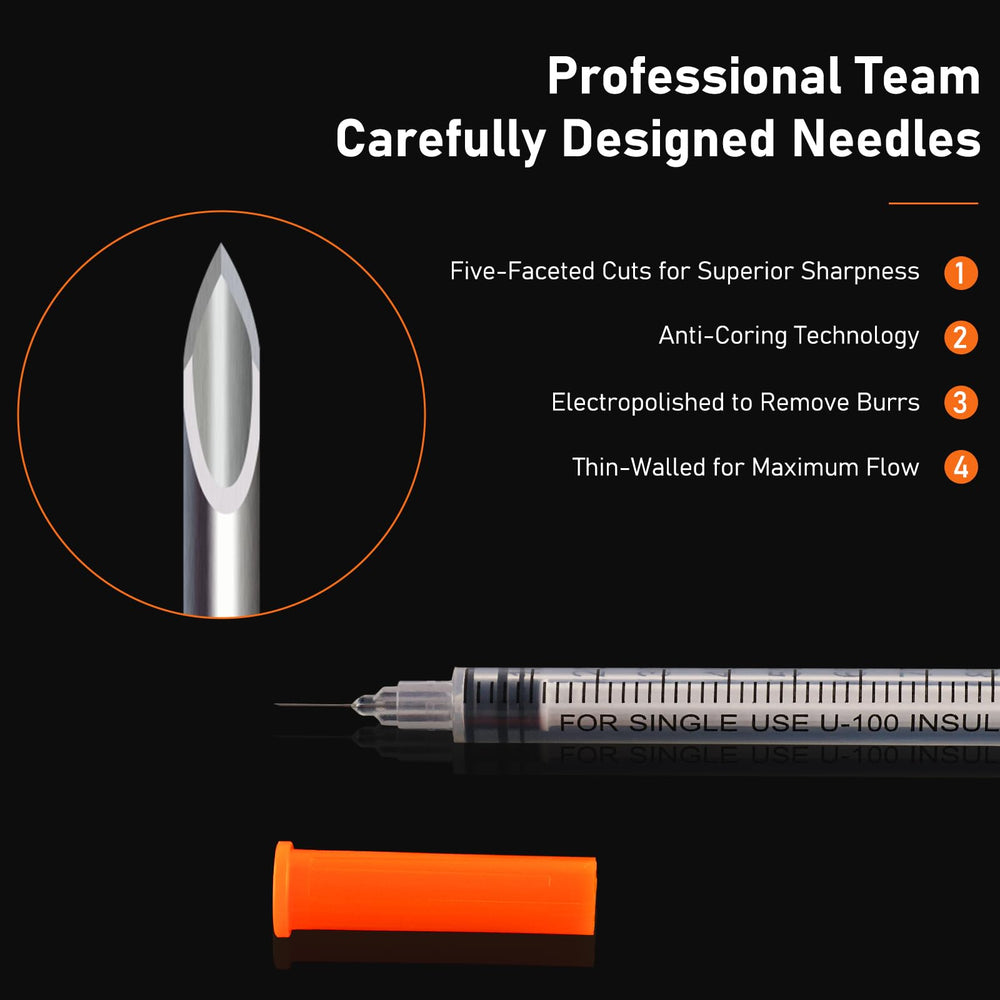 Beicok 100-pack disposable syringes in sealed packaging.