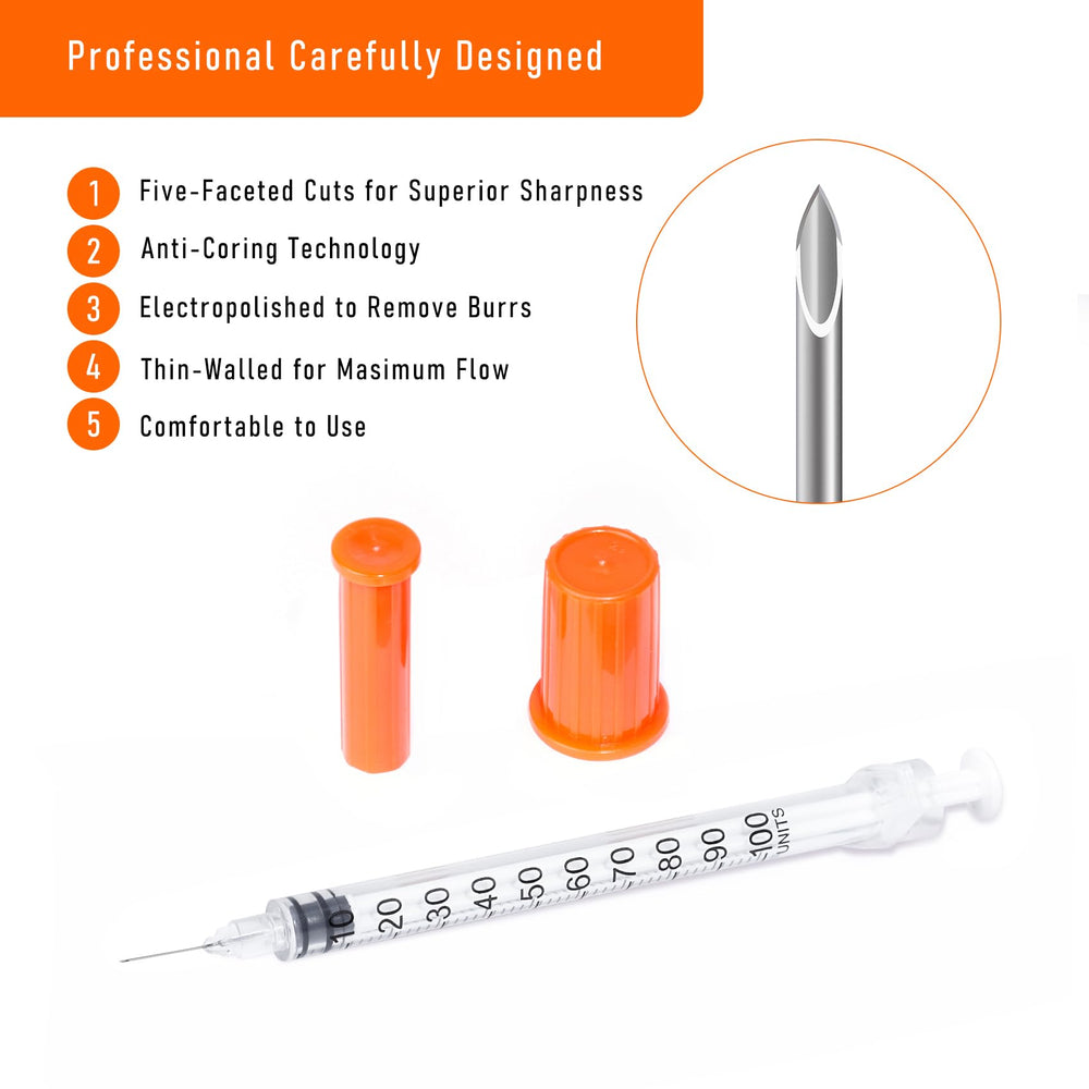 Beicok half-cc syringe with 32G 5/16in 8mm U-100 for measured dosing