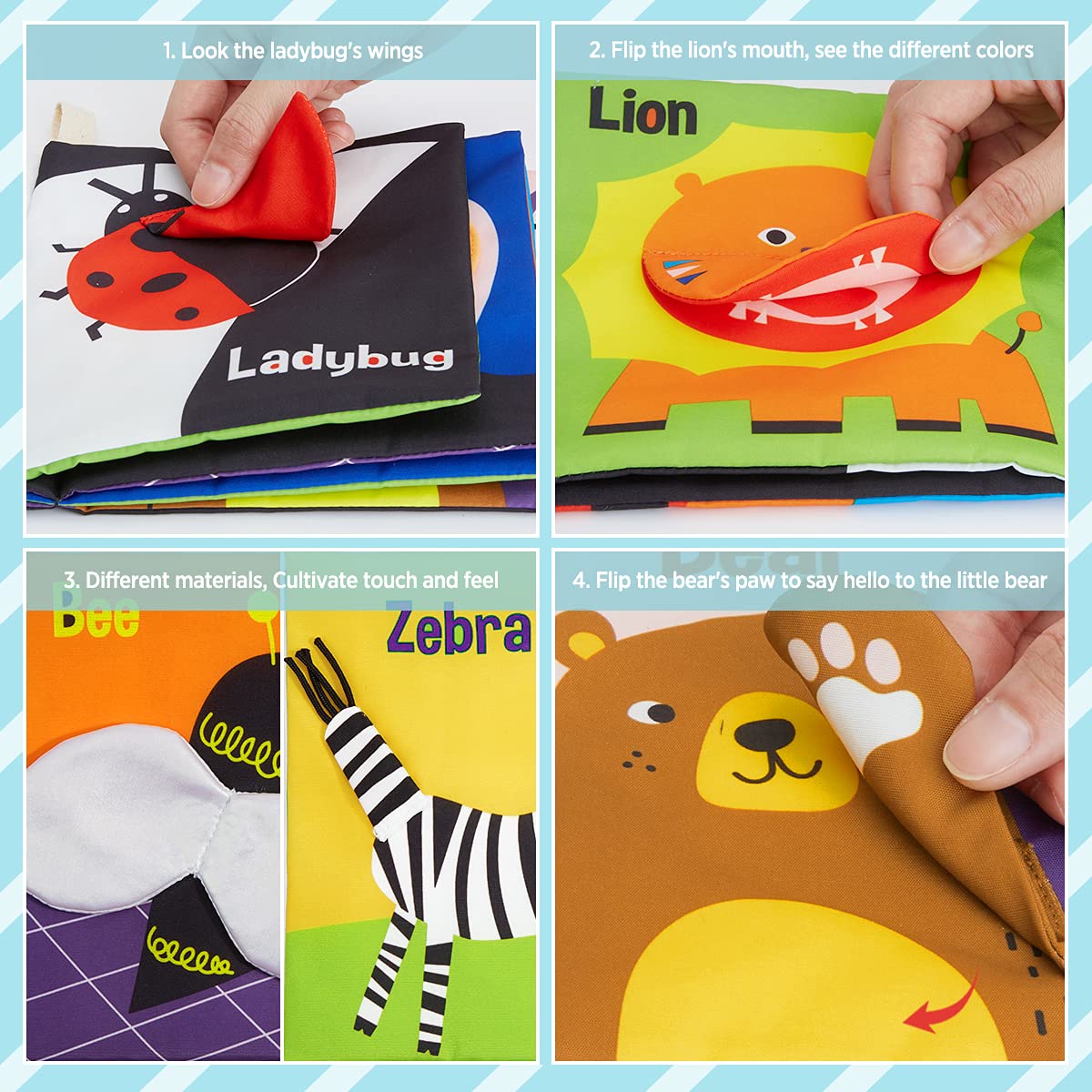 Beiens Soft Baby Books handle on the side for stroller attachment