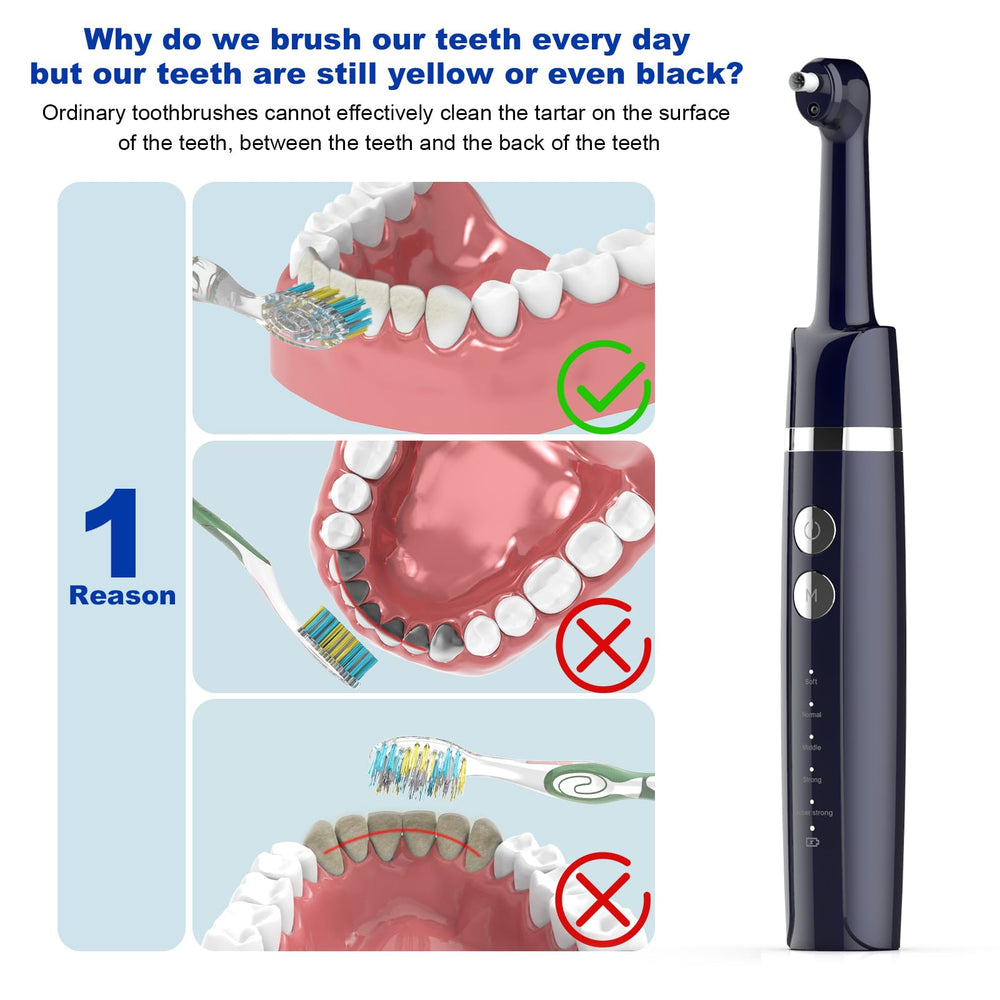 Beiermu Tooth Polisher with 6 brush heads for thorough cleaning and polishing.
