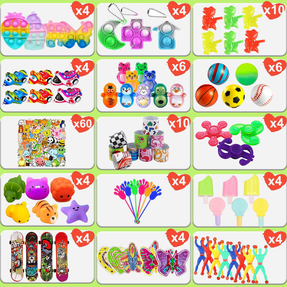 Beilunt 132-pcs party favors assorted toy set on display for celebrations.