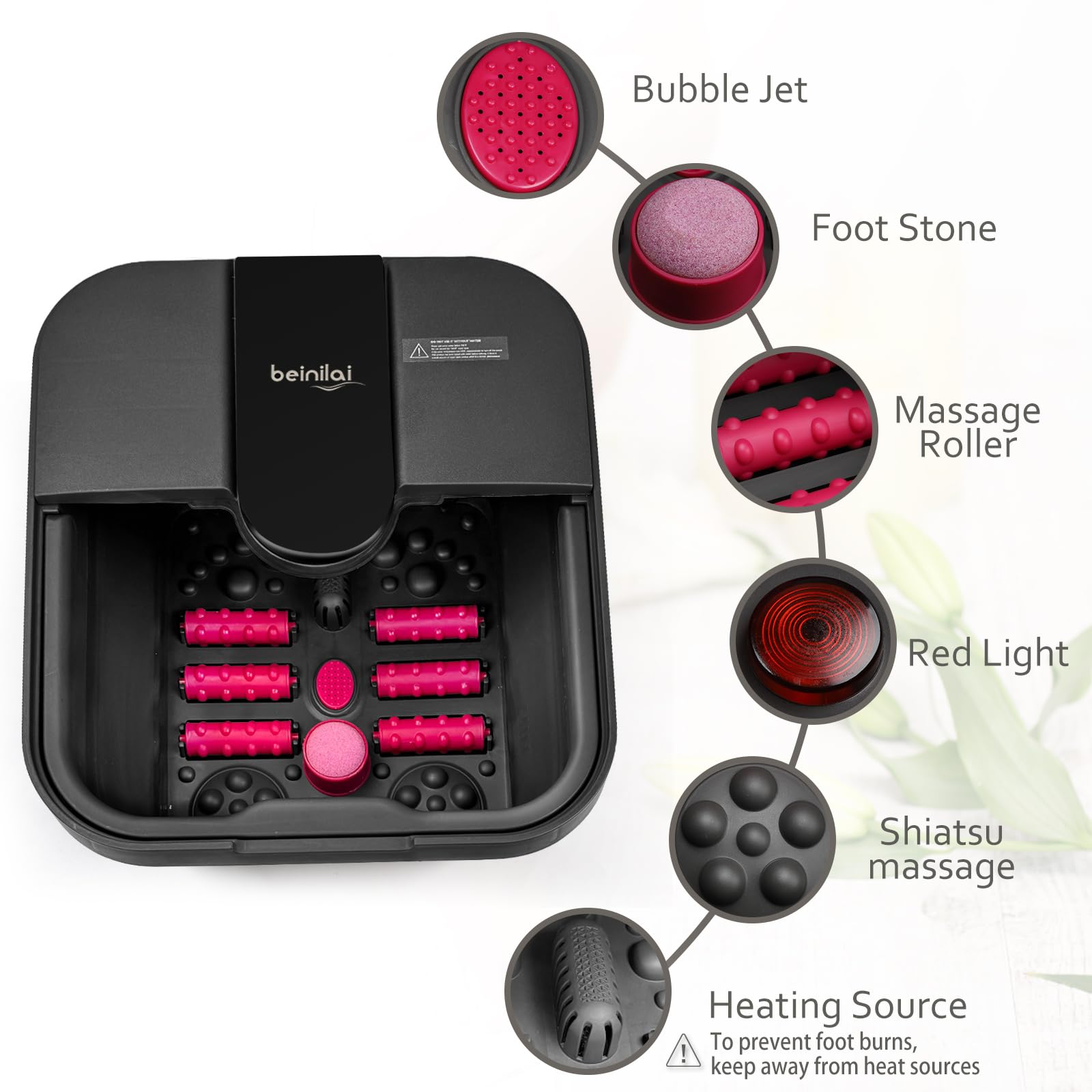 Beinilai foot spa with bubble jets and acupressure-like action on the soles