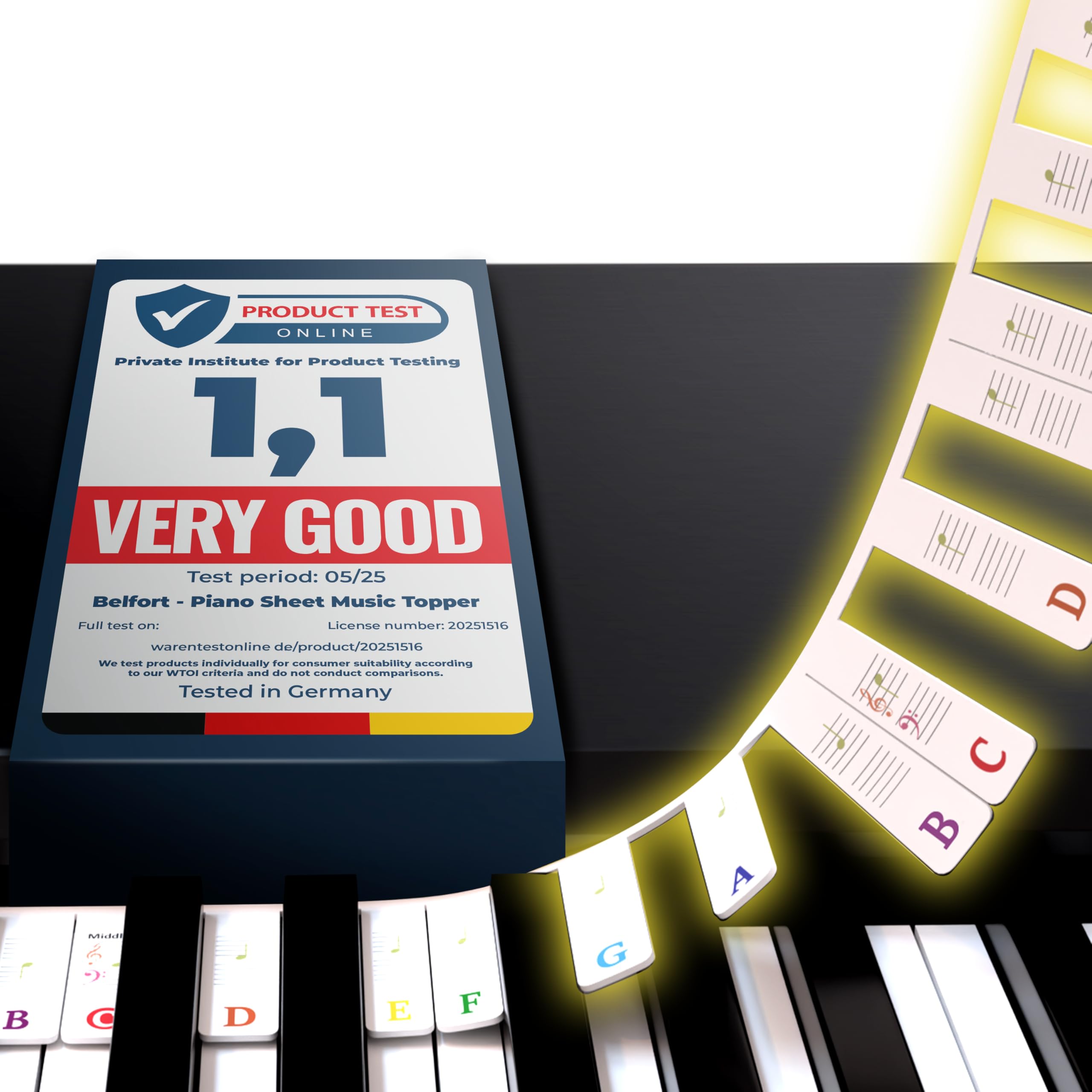 Belfort removable piano stickers on 88-key keys for glue-free labeling