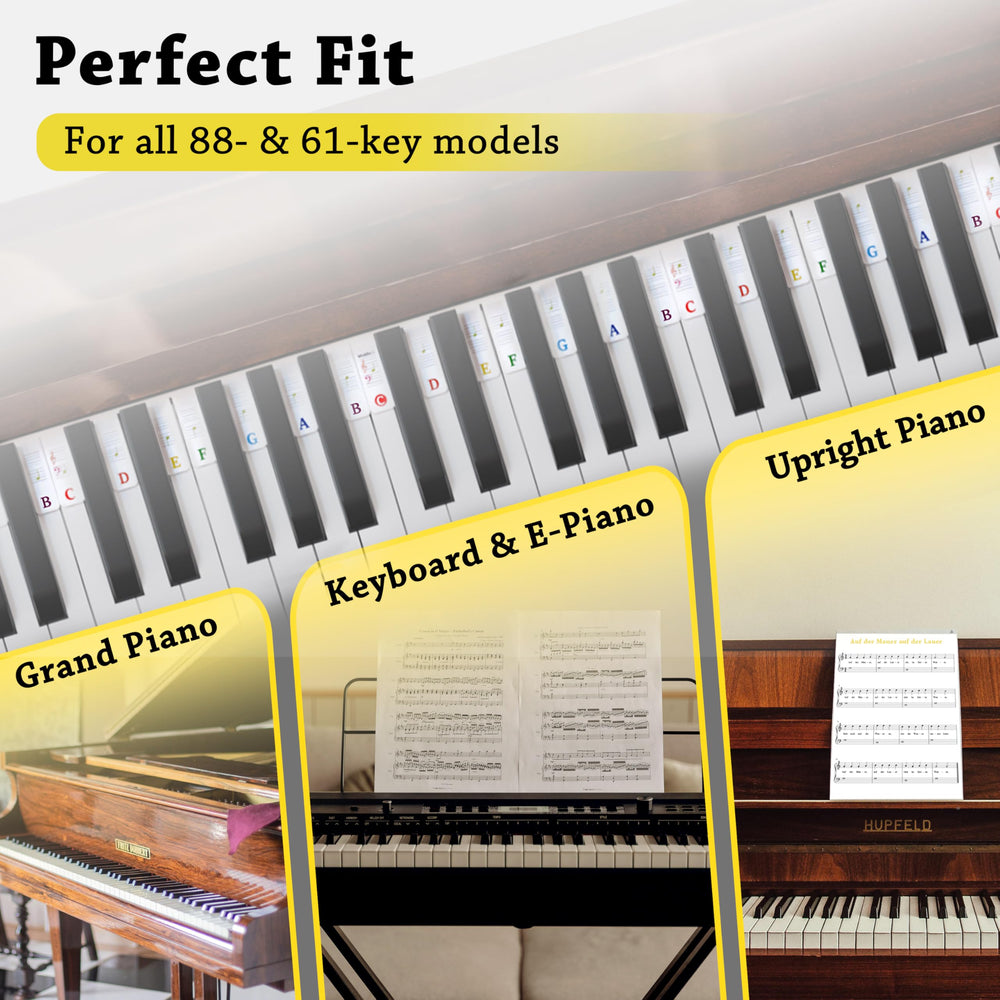 Belfort reusable piano note labels without sticky residue on keys