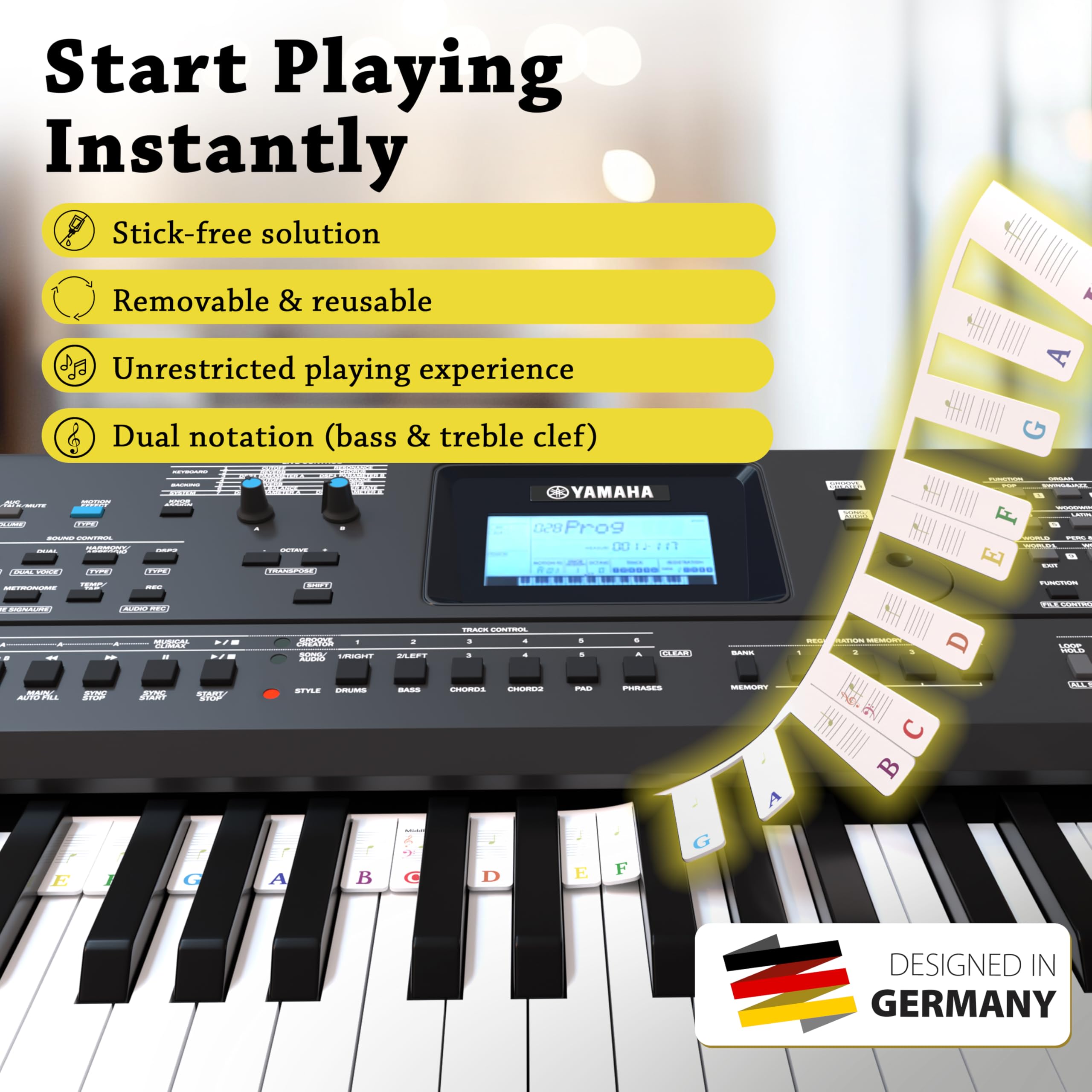 Belfort silicone note guide on piano keys helps quick key location