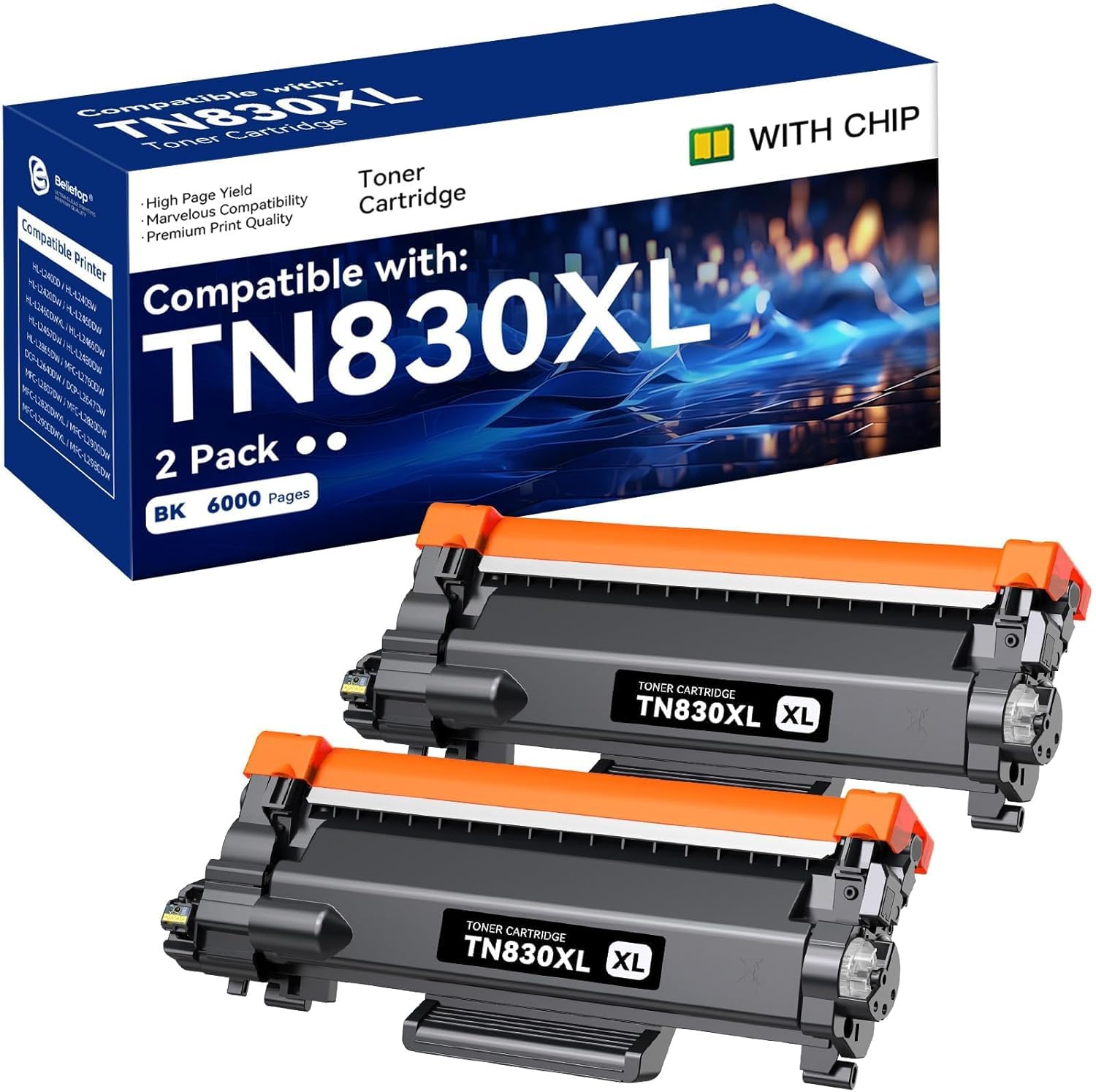 Belietop TN830XL toner package with two cartridges for high-yield printing