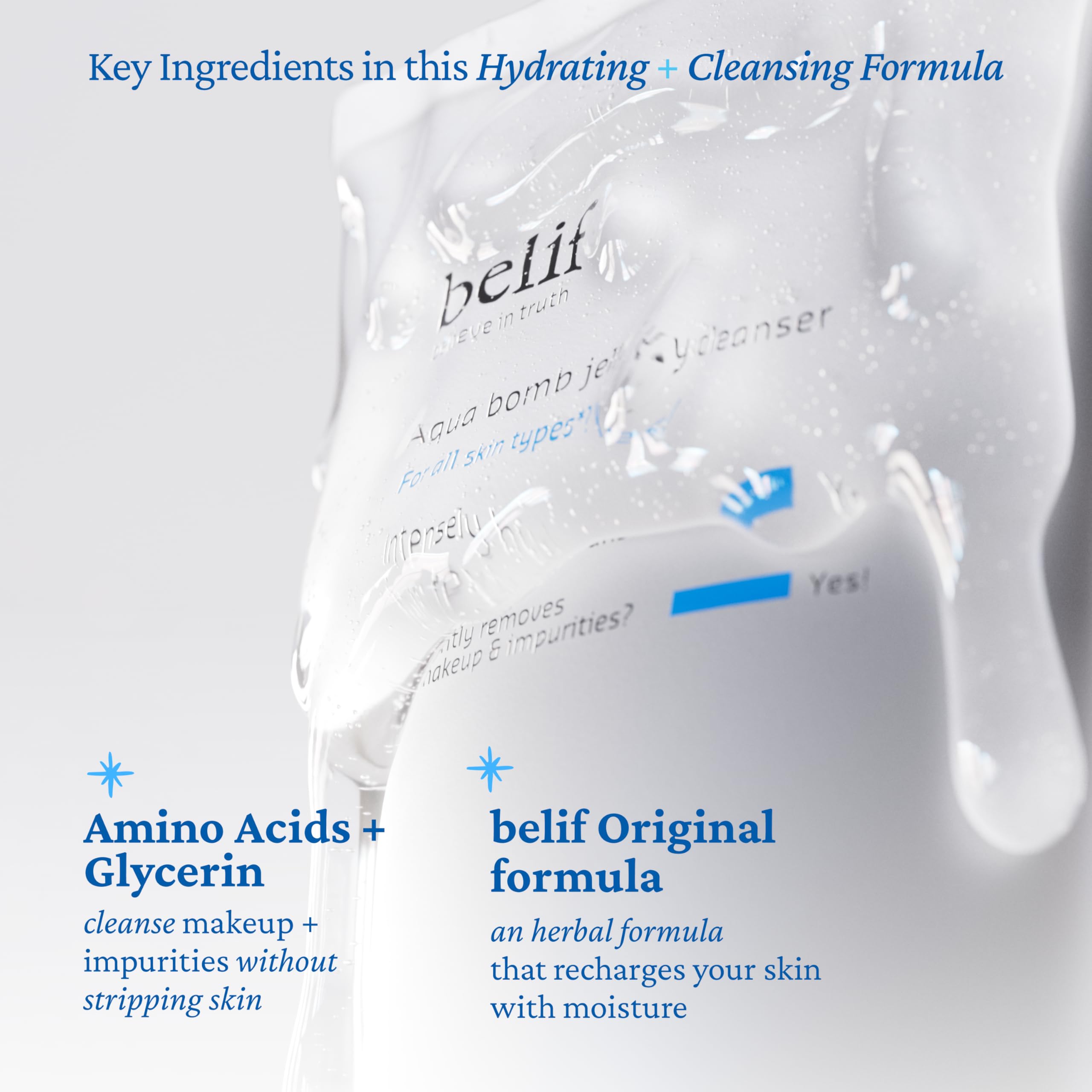 belif Jelly Hydrating Deep Cleanser foam detail emphasizes silky non-stripping lather