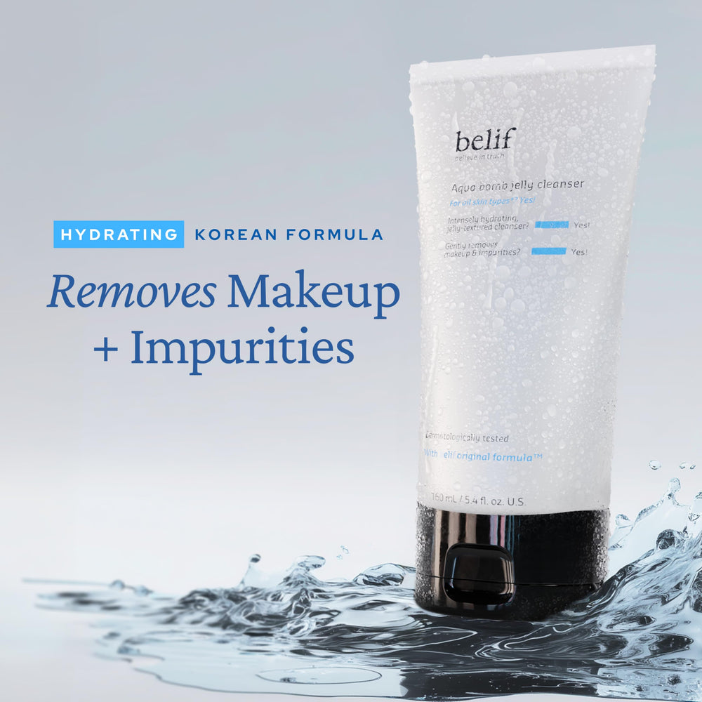 belif Jelly Hydrating Deep Cleanser gel texture close-up highlights gentle cleansing