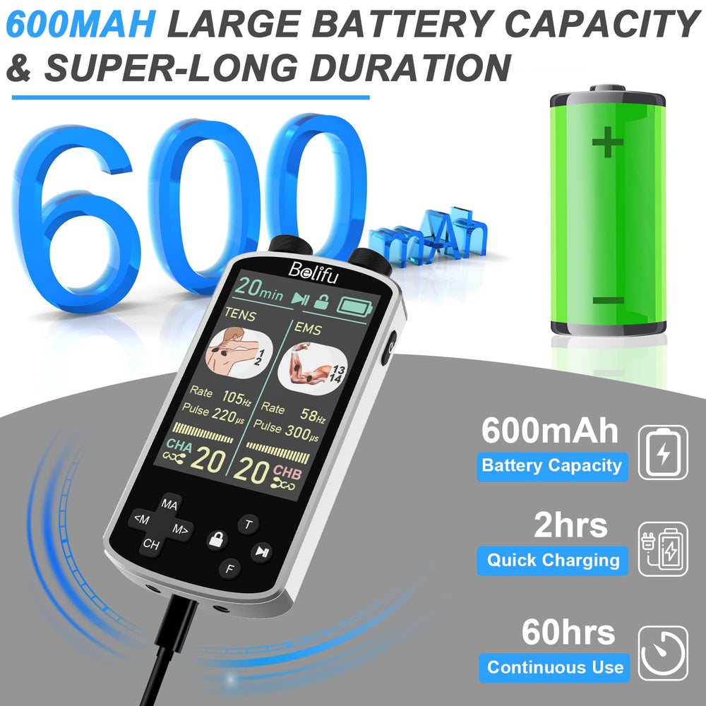 Belifu rechargeable 600mAh battery supports long use on the go.