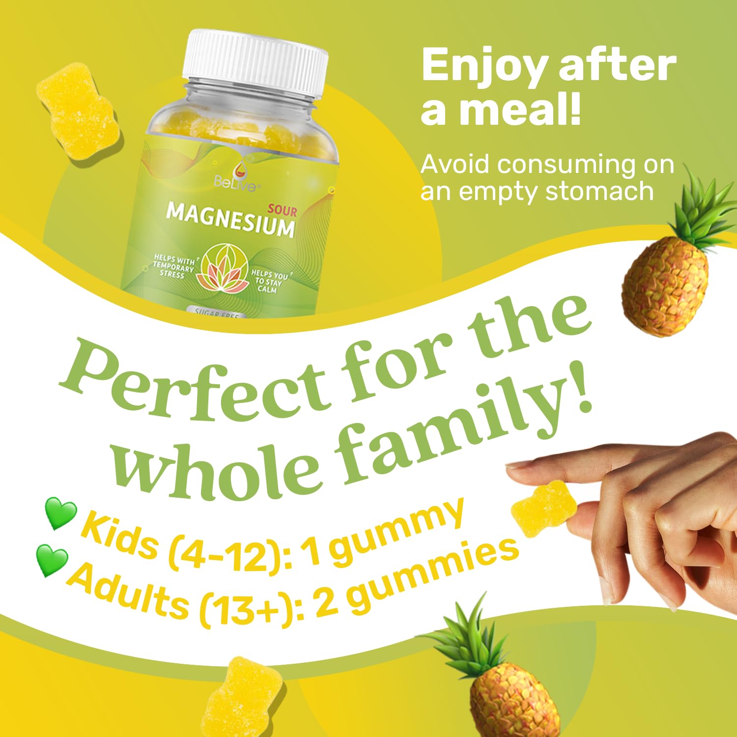 Serving suggestion showing two BeLive gummies for daily relaxation