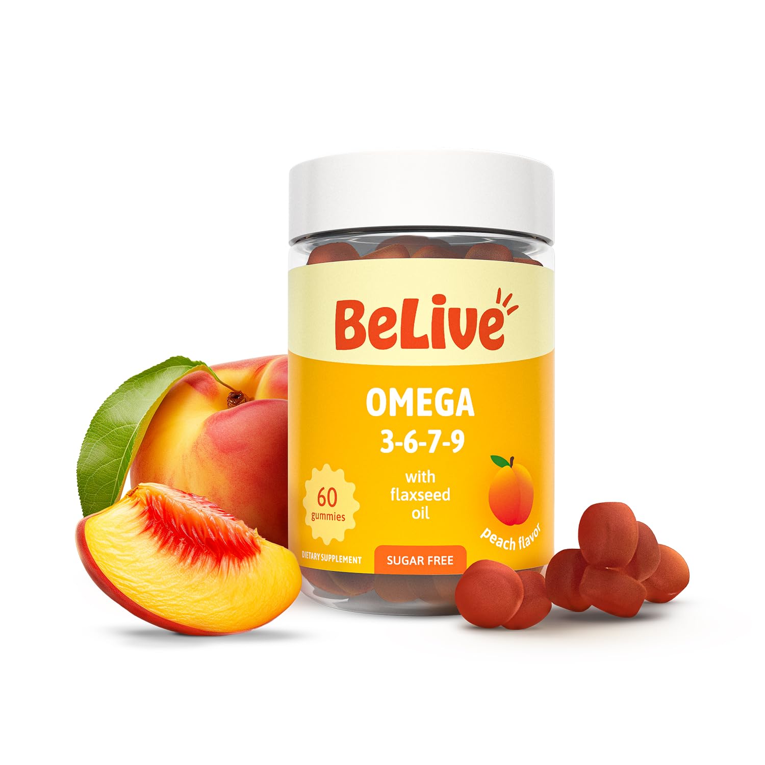 BeLive Omega-3 Gummies bottle highlights a vegan, sugar-free supplement for daily wellness.
