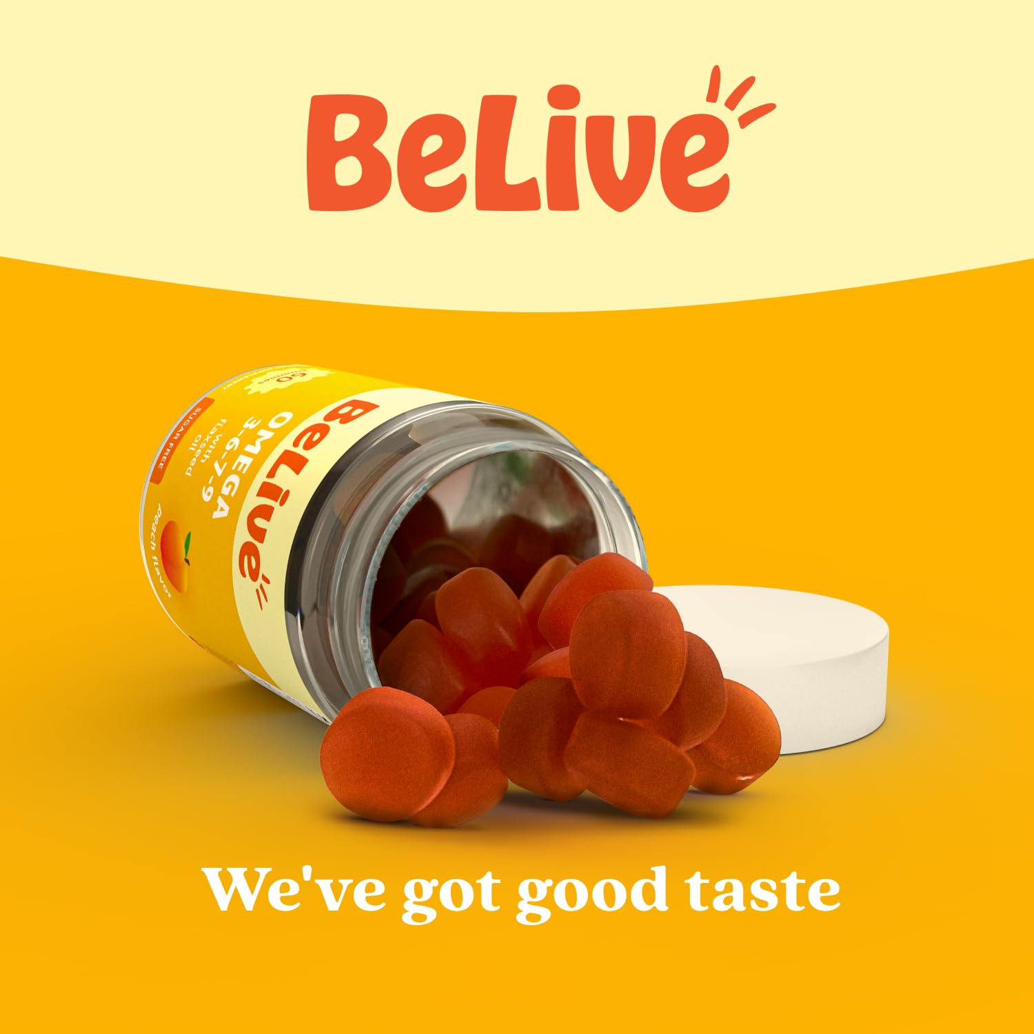 Flaxseed oil illustration highlights plant-based ALA sources in BeLive gummies.