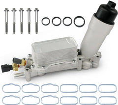 BELKEBIR front view of the oil cooler housing showing durable aluminum construction.