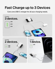 MacBook in use with Belkin BoostCharge Pro 3-Port Charger, 67W power.