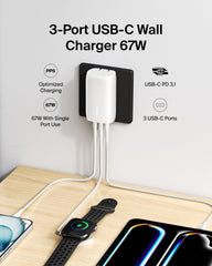 Side view of Belkin BoostCharge Pro 3-Port Charger, clean desk setup.