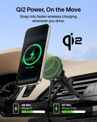 Belkin BoostCharge qi2 wireless charging on the road enables hands-free power.