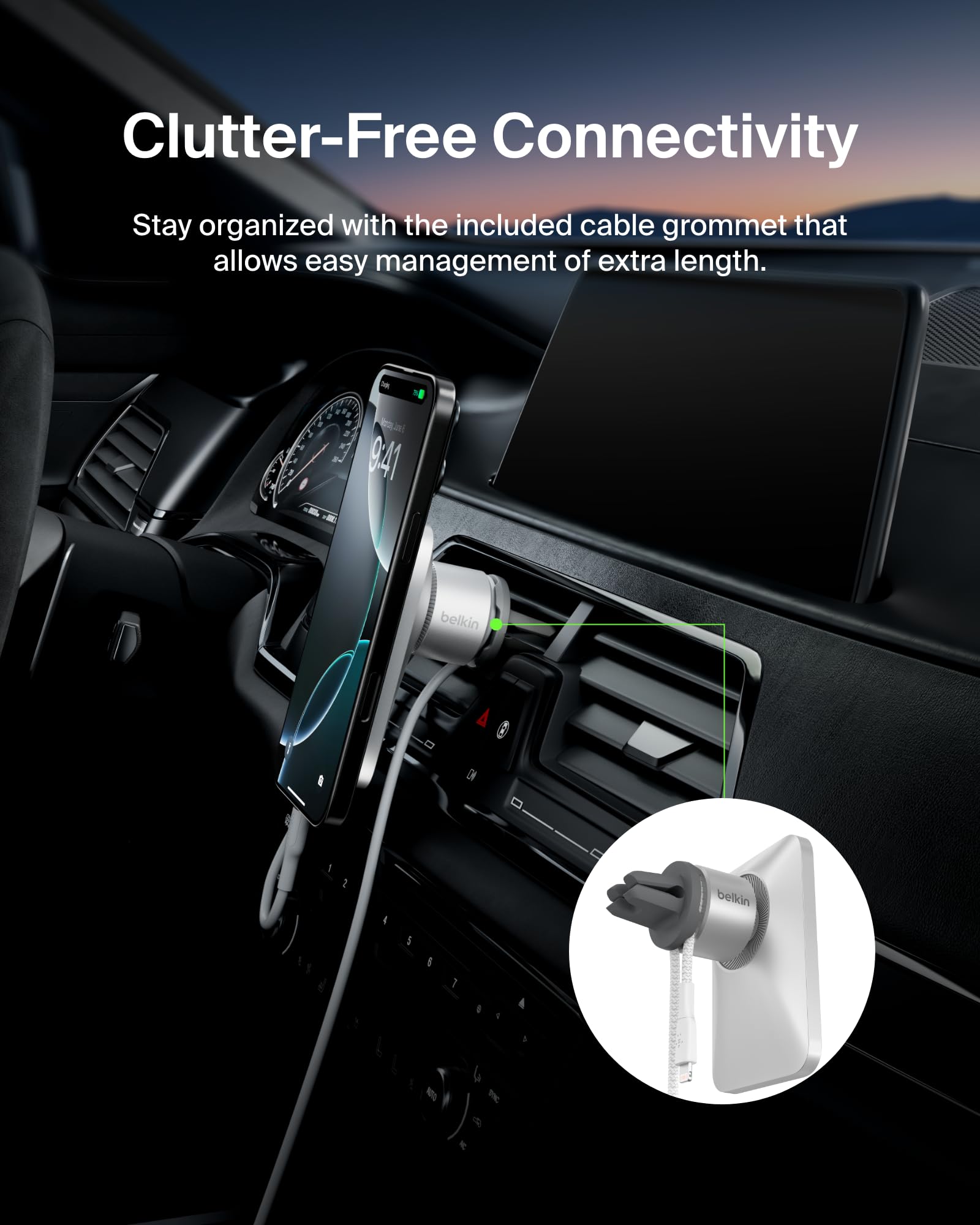 Belkin MagSafe Vent Mount Pro in-use, showing navigation access.