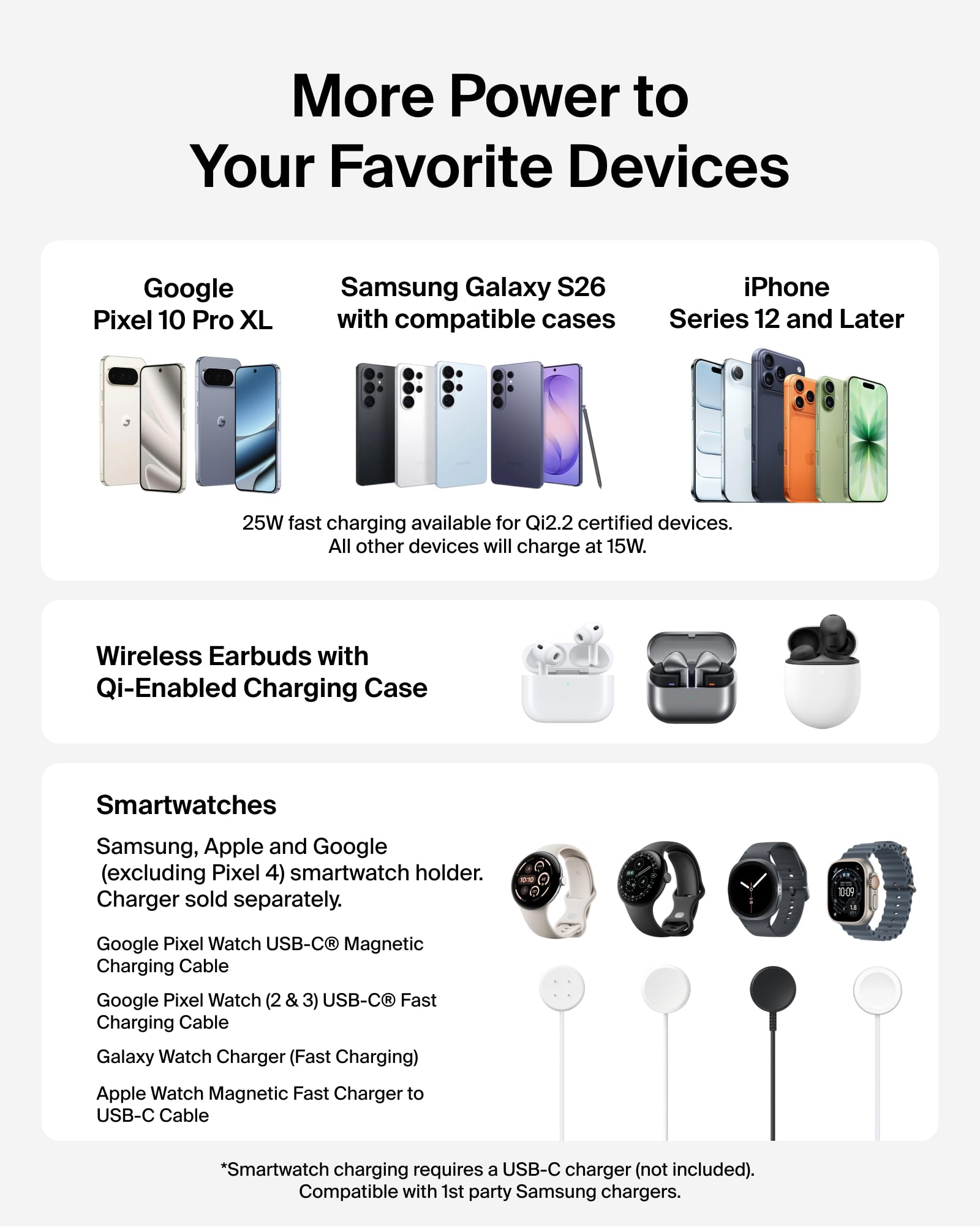 Belkin UltraCharge 3-in-1 dock in stand mode for hands-free viewing.