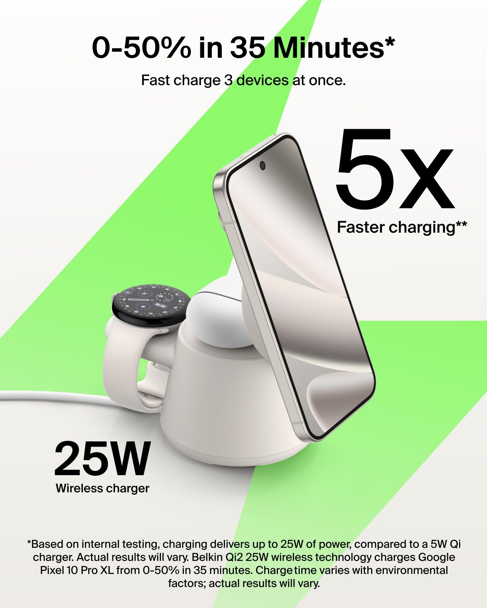 Belkin UltraCharge 3-in-1 dock watch holder with USB-C port.