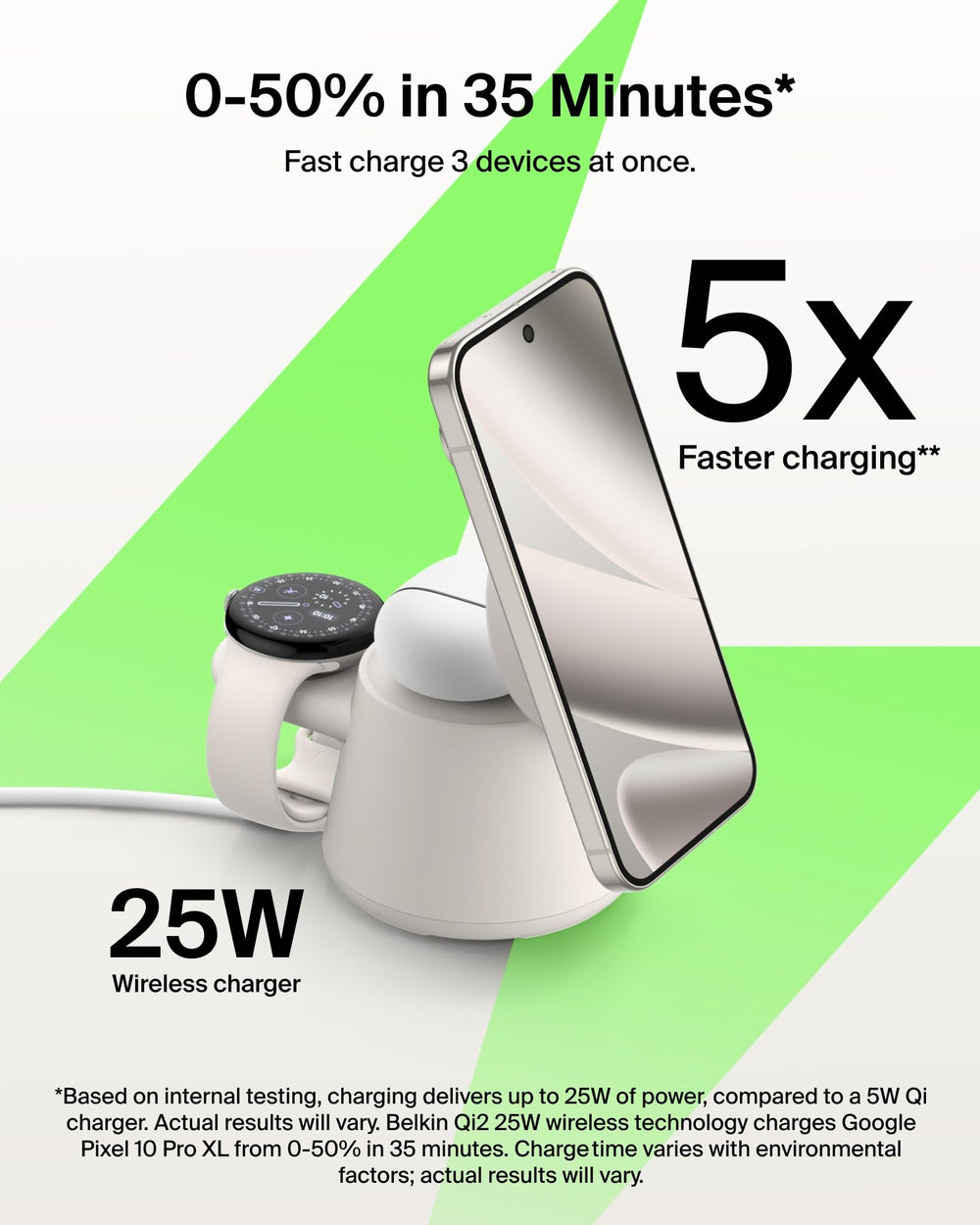 Belkin UltraCharge 3-in-1 dock watch holder with USB-C port.