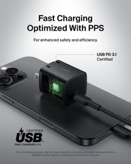 Belkin USB-C output delivering fast power to devices.