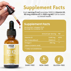 Dropper used to dispense Bella All Natural D3 K2 Drops into water