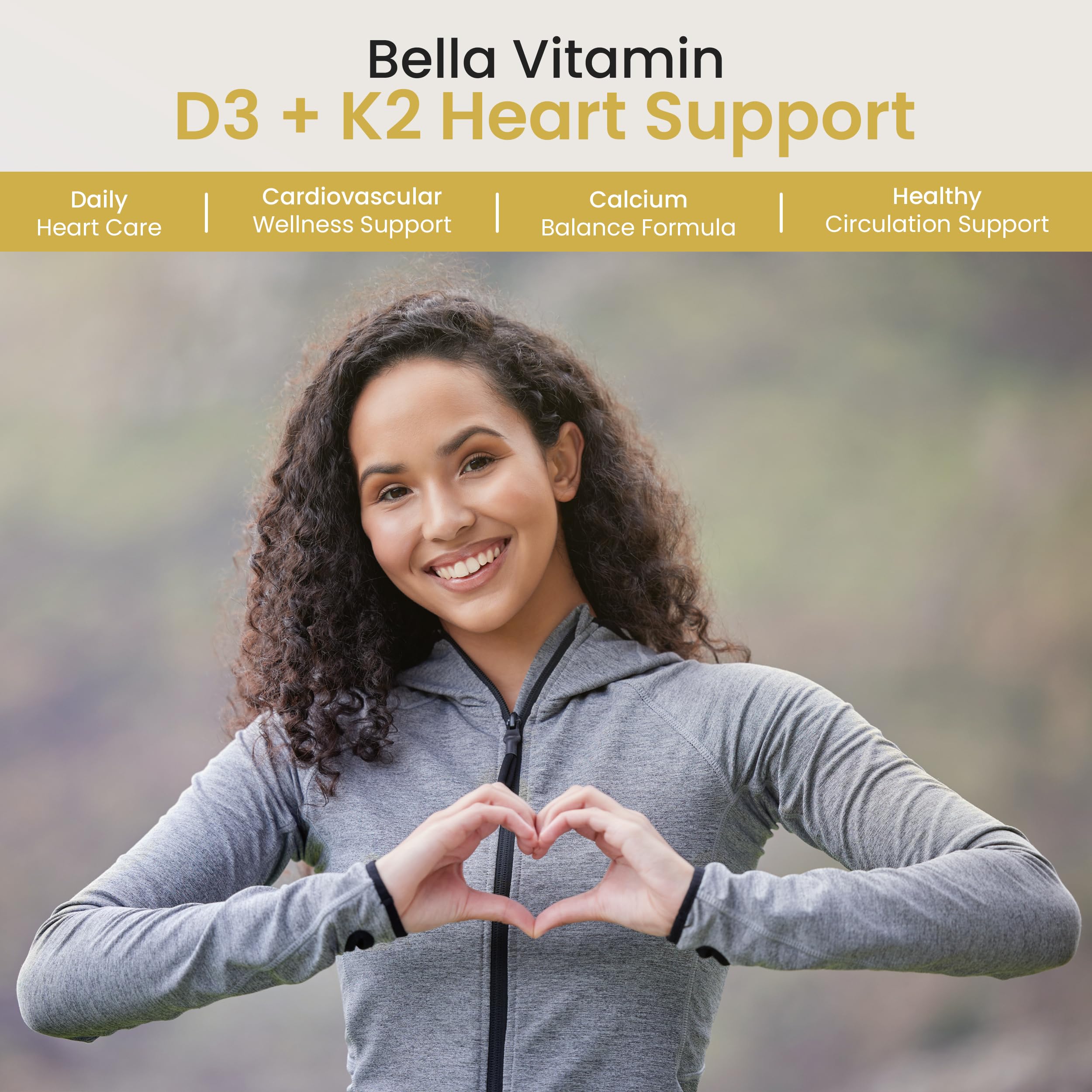 Bella All Natural D3 K2 Drops bottle emphasizes clean ingredients