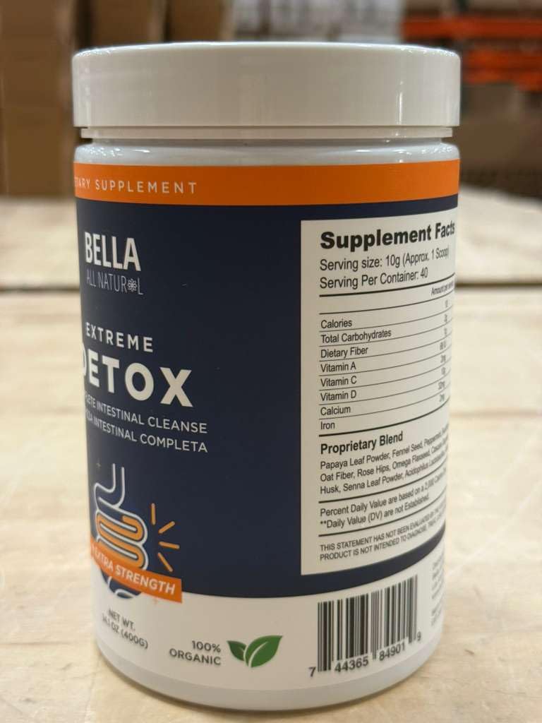 Bella All Natural Extreme Detox Mango ingredients panel seen for transparency