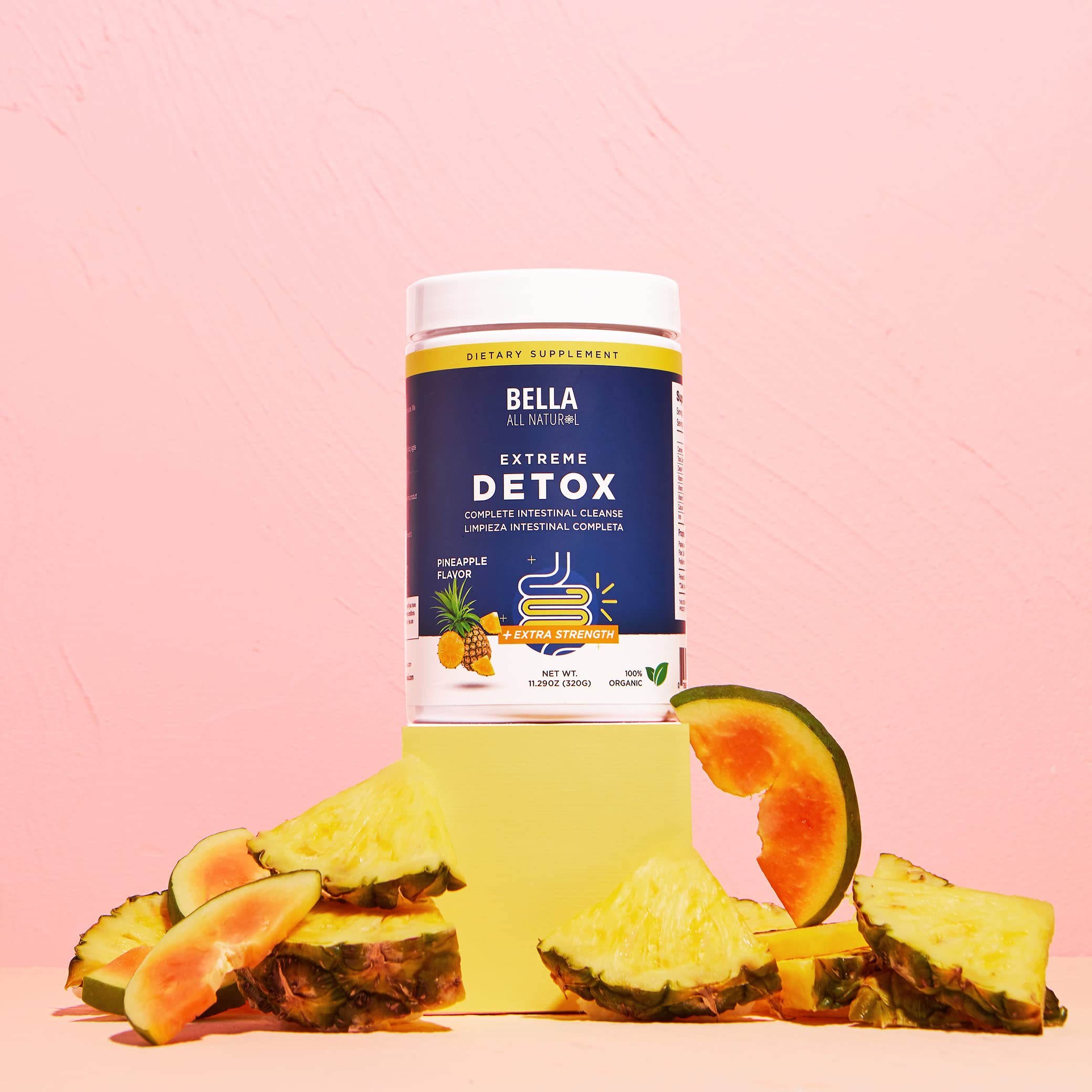 Bella All Natural Extreme Detox Pineapple glass with prepared pineapple drink.