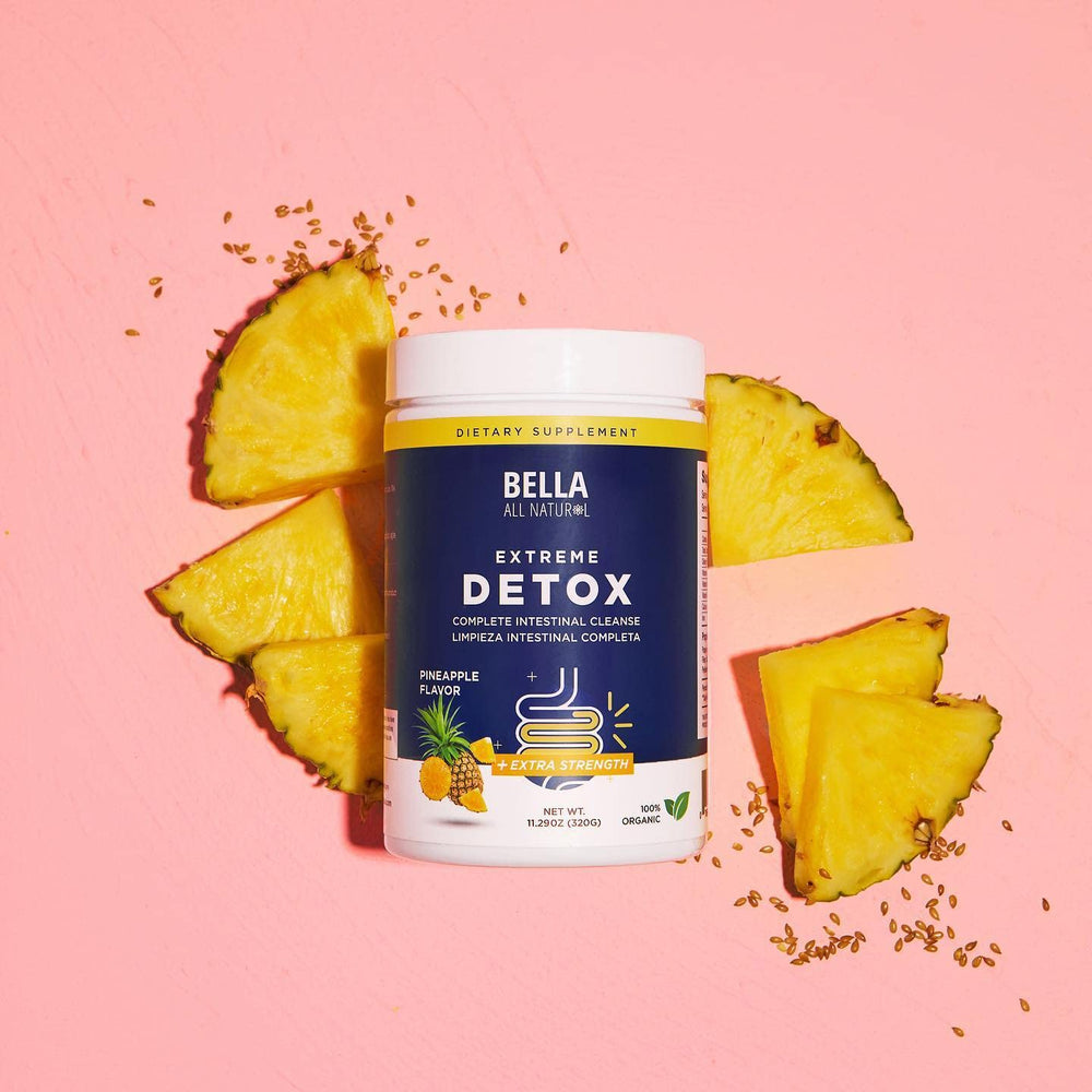 Bella All Natural Extreme Detox Pineapple ingredients closeup with botanical notes.