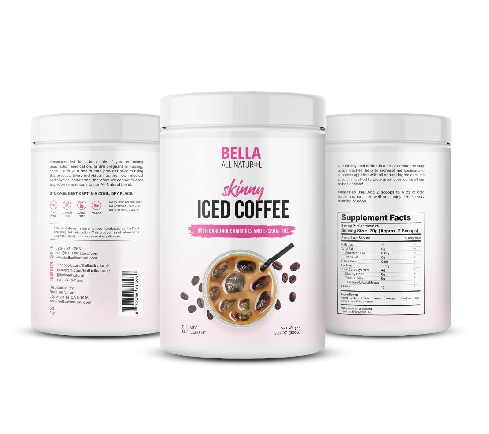 Cold water and ice beside Bella Skinny Iced Coffee