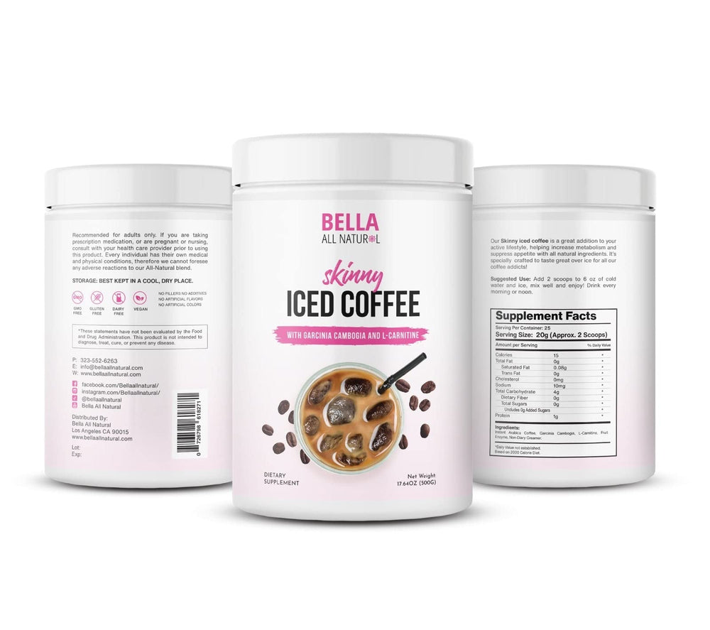 Cold water and ice beside Bella Skinny Iced Coffee