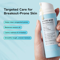 BellamiLuxx cystic acne lotion texture closeup shows lightweight, fast-absorbing formula.