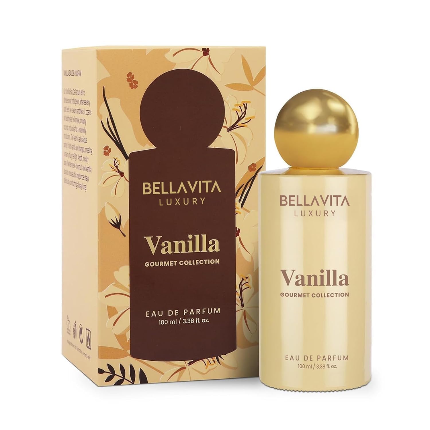 Bellavita Luxury Vanilla EDP bottle on display for all day wear.