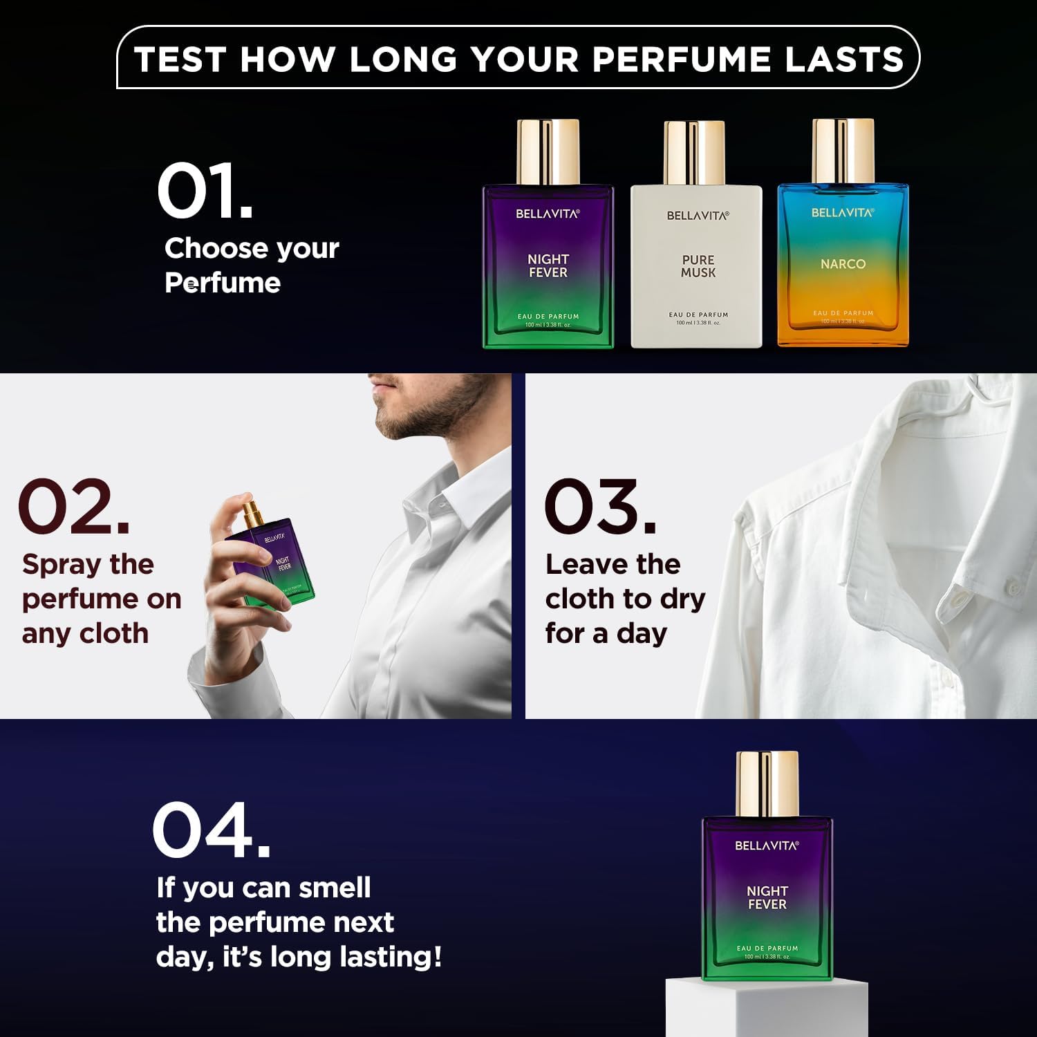 Bellavita Night Fever on-skin swirl demonstrates a lasting fragrance.