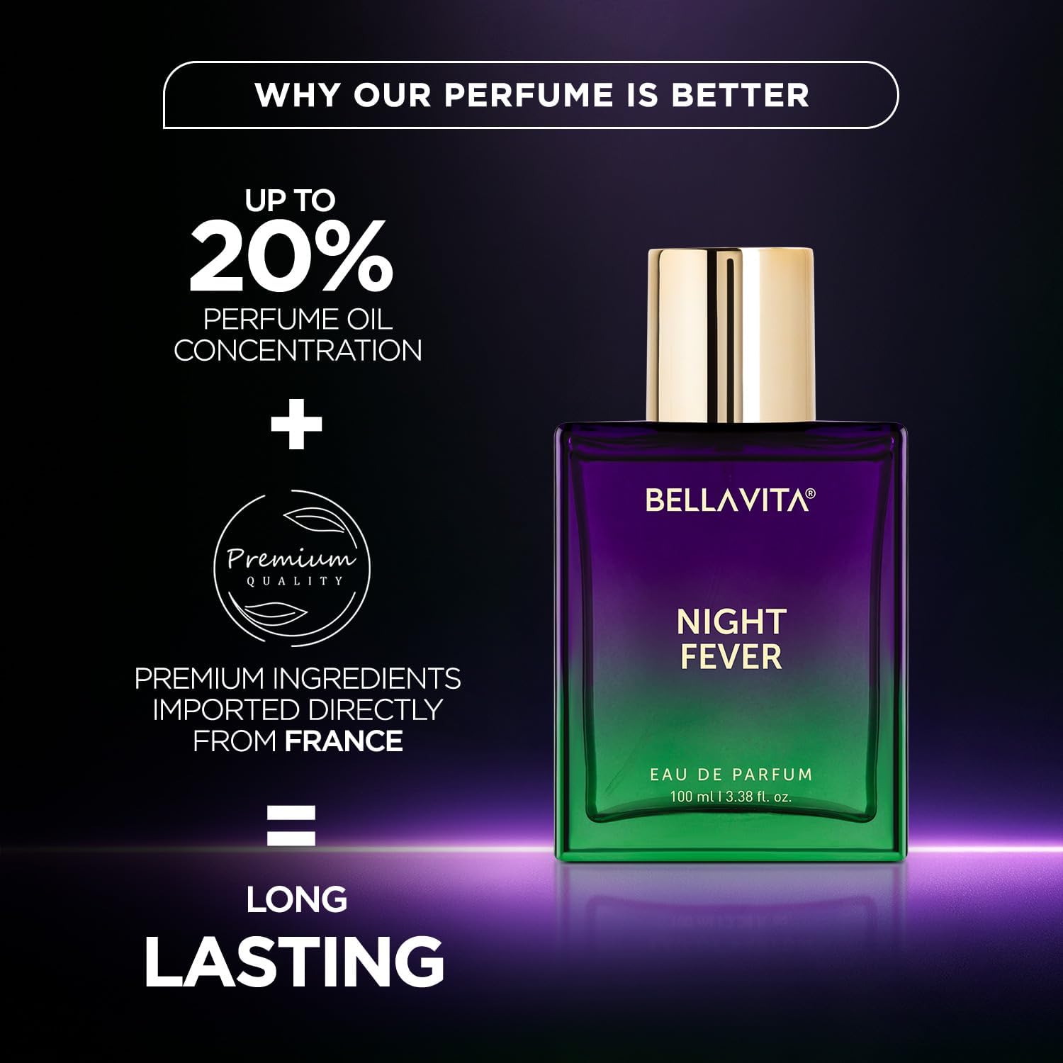 Bellavita Night Fever vanilla-base detail hints at smooth, comforting notes.