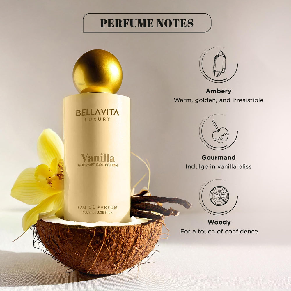 Bellavita Vanilla heart notes close up with delicate florals.