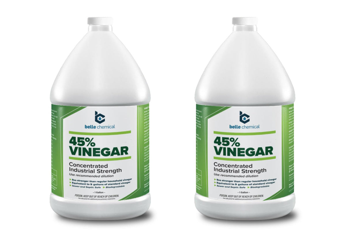 Belle Chemical 45% vinegar bottle ready for heavy-duty cleaning tasks.