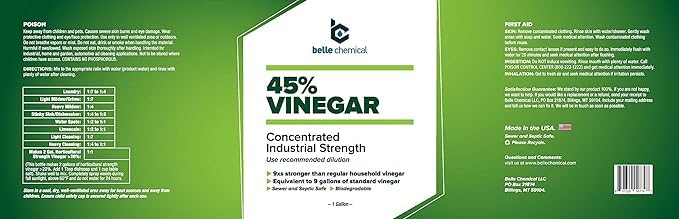 Belle Chemical 45% vinegar pour for potent grease and mineral stain removal.