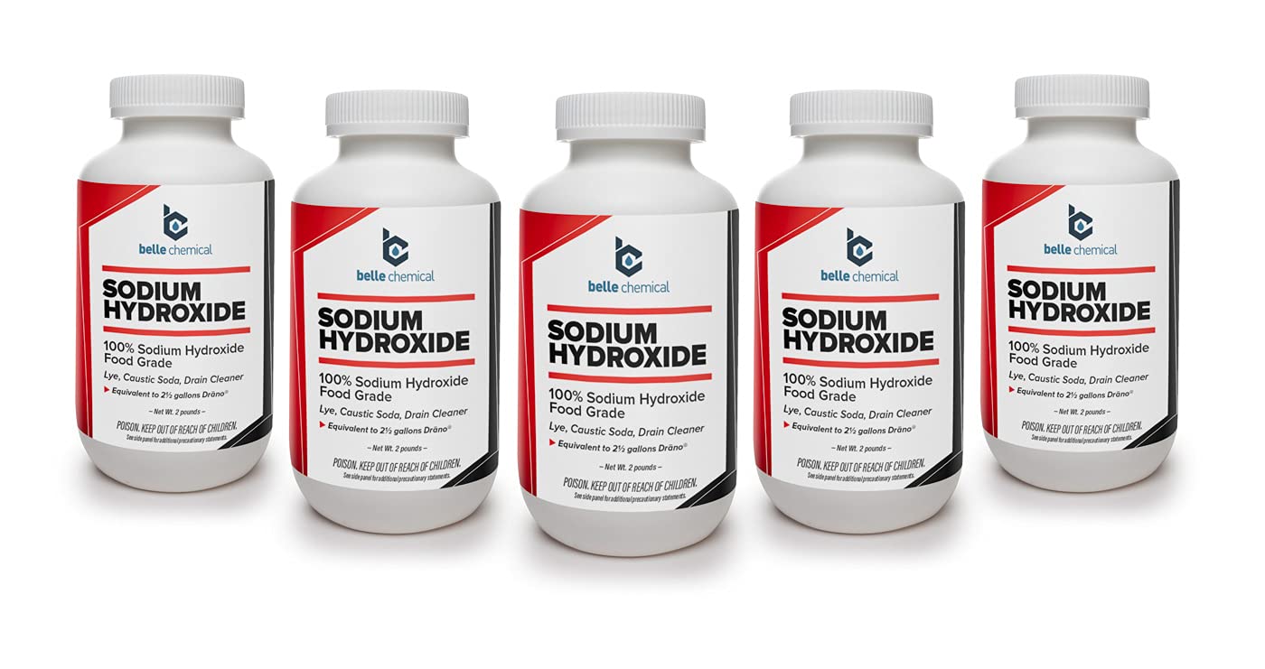 Belle Chemical sodium hydroxide pure food-grade 10 lb jar for soap making.