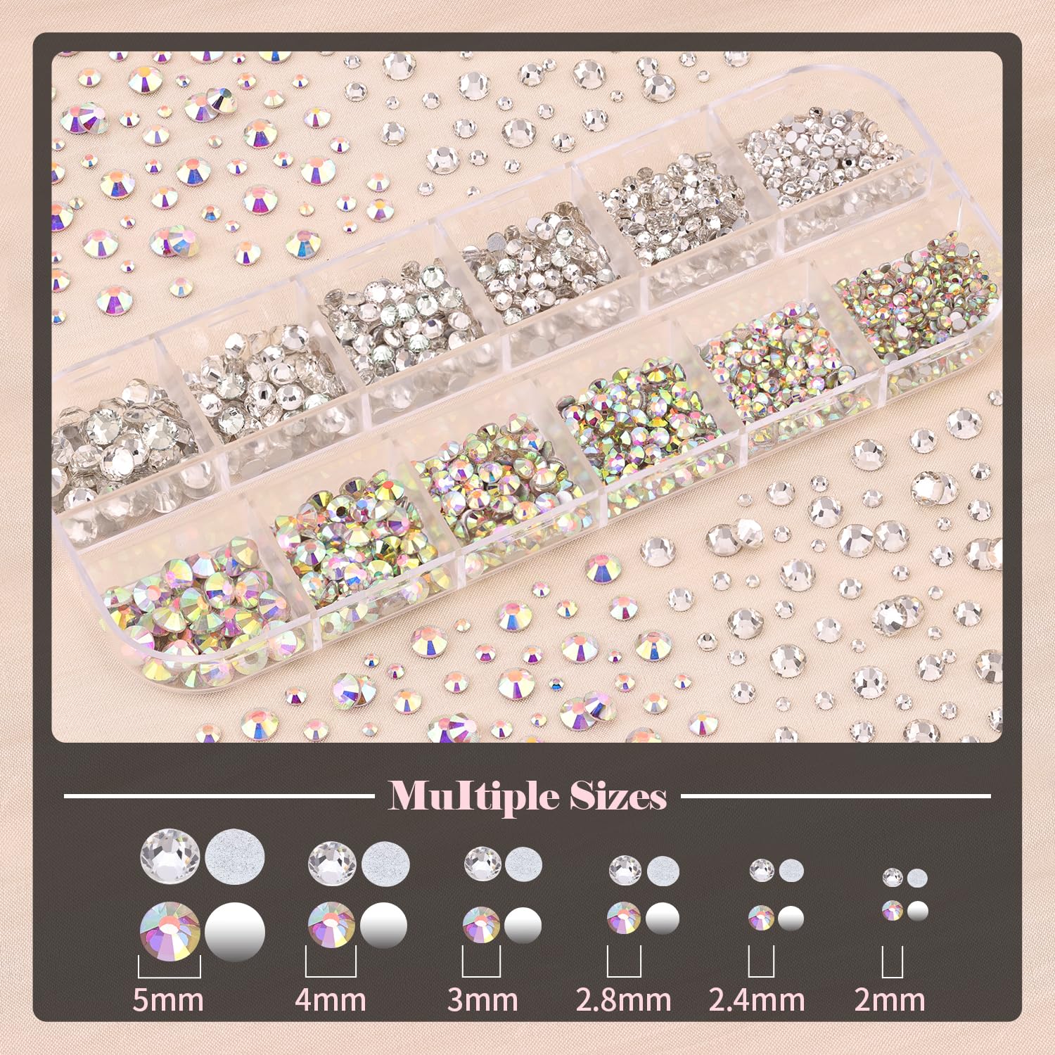 BELLEBOOST mixed-color rhinestones in a handy box for versatile nail design.