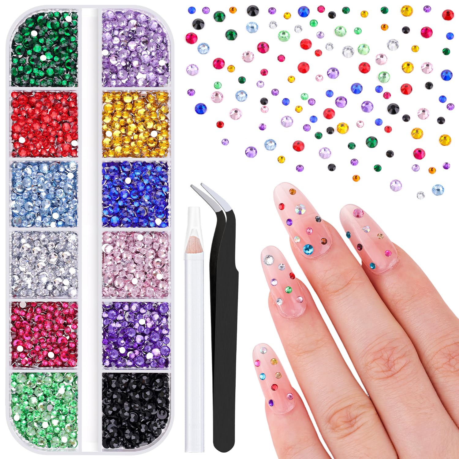 BELLEBOOST nail rhinestones in multicolor 2-3mm for vibrant at-home nail art.