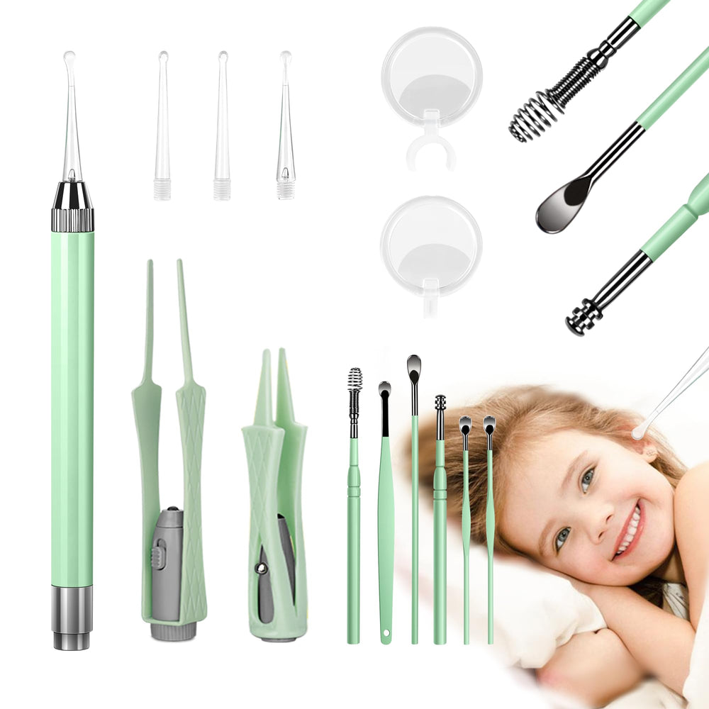 BELLESHOW LED ear wax removal kit front view for family use.