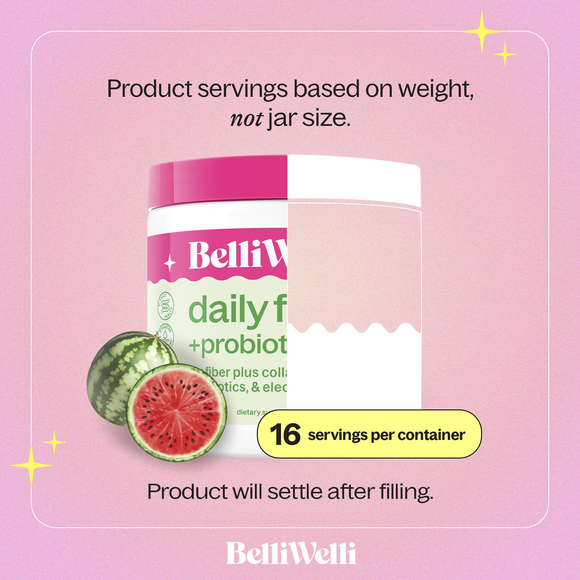 Belli Welli bottle and scoop illustrate easy mixing and on-the-go use.