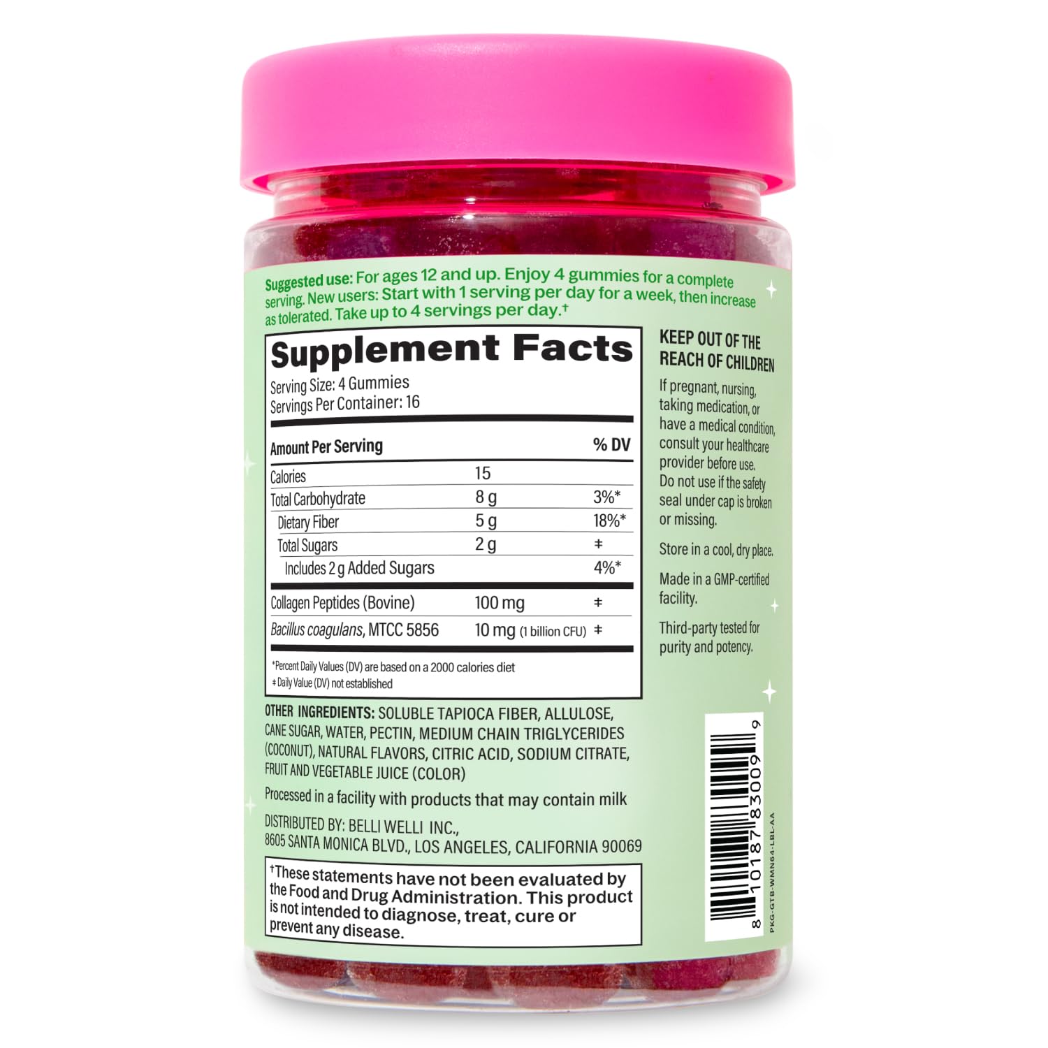 Close-up pour of Belli Welli gummies suggests easy daily digestion.
