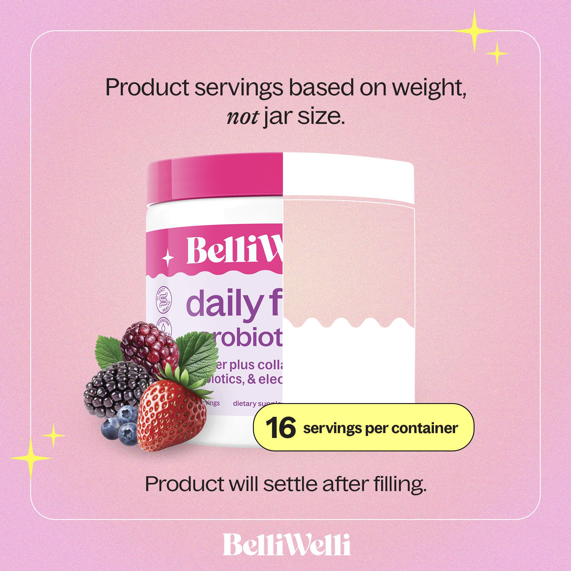 Belli Welli fiber powder in a glass with water, ready to drink