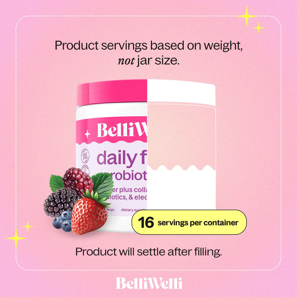 Belli Welli fiber powder in a glass with water, ready to drink