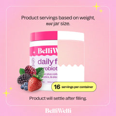 Belli Welli fiber powder in a glass with water, ready to drink