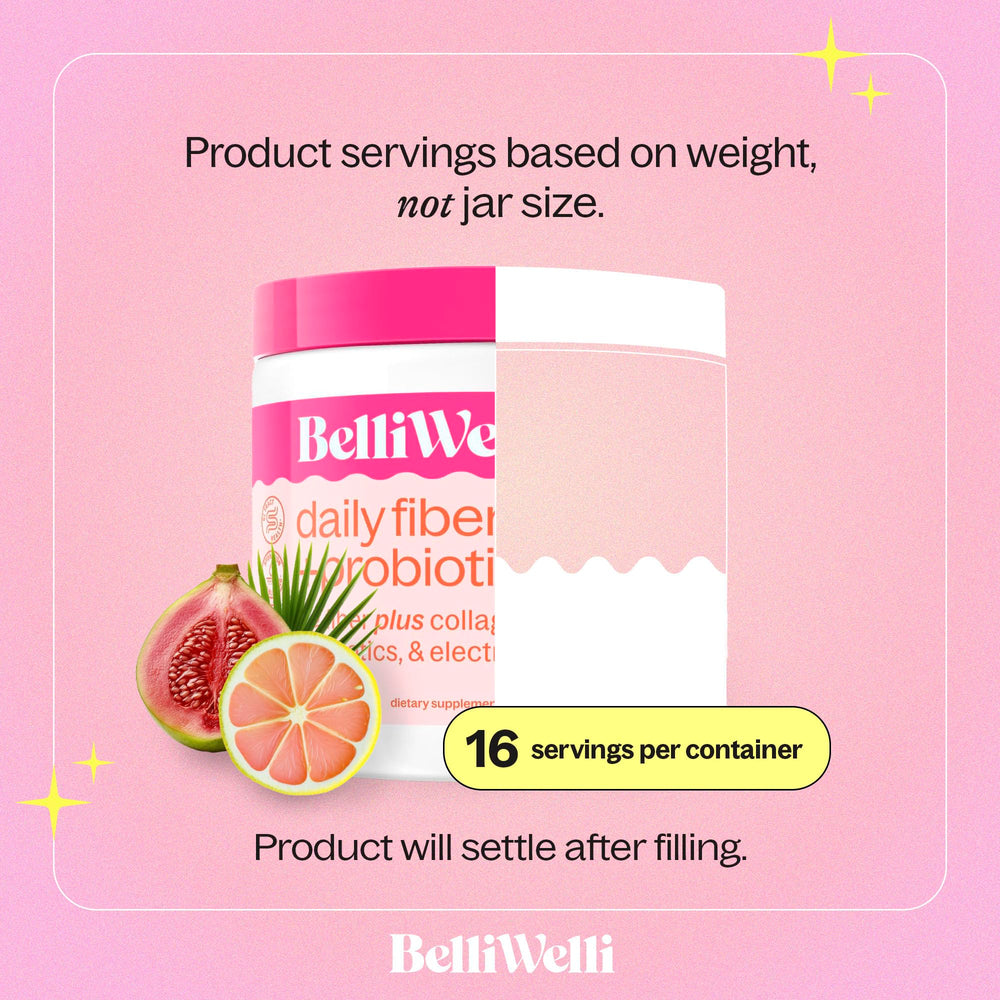 Belli Welli organic acacia fiber label closeup highlighting the prebiotic base.
