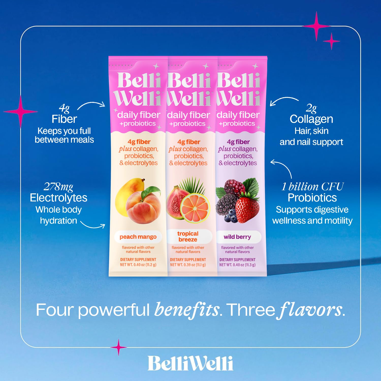 Belli Welli probiotics fiber stickpack for convenient on-the-go digestion